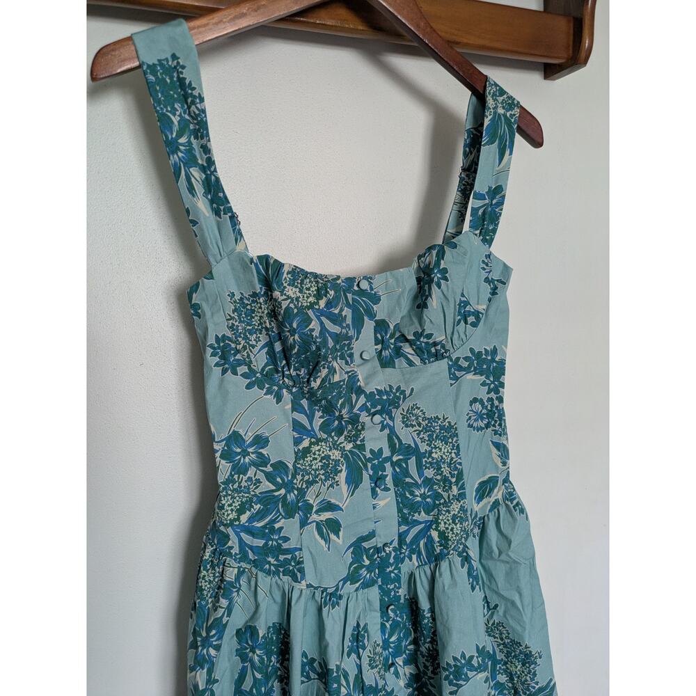 Peppermayo Emmalina Drop-Waist Midi Dress Cloud Nine Floral Aqua Teal Sz M NWT - Picture 6 of 8